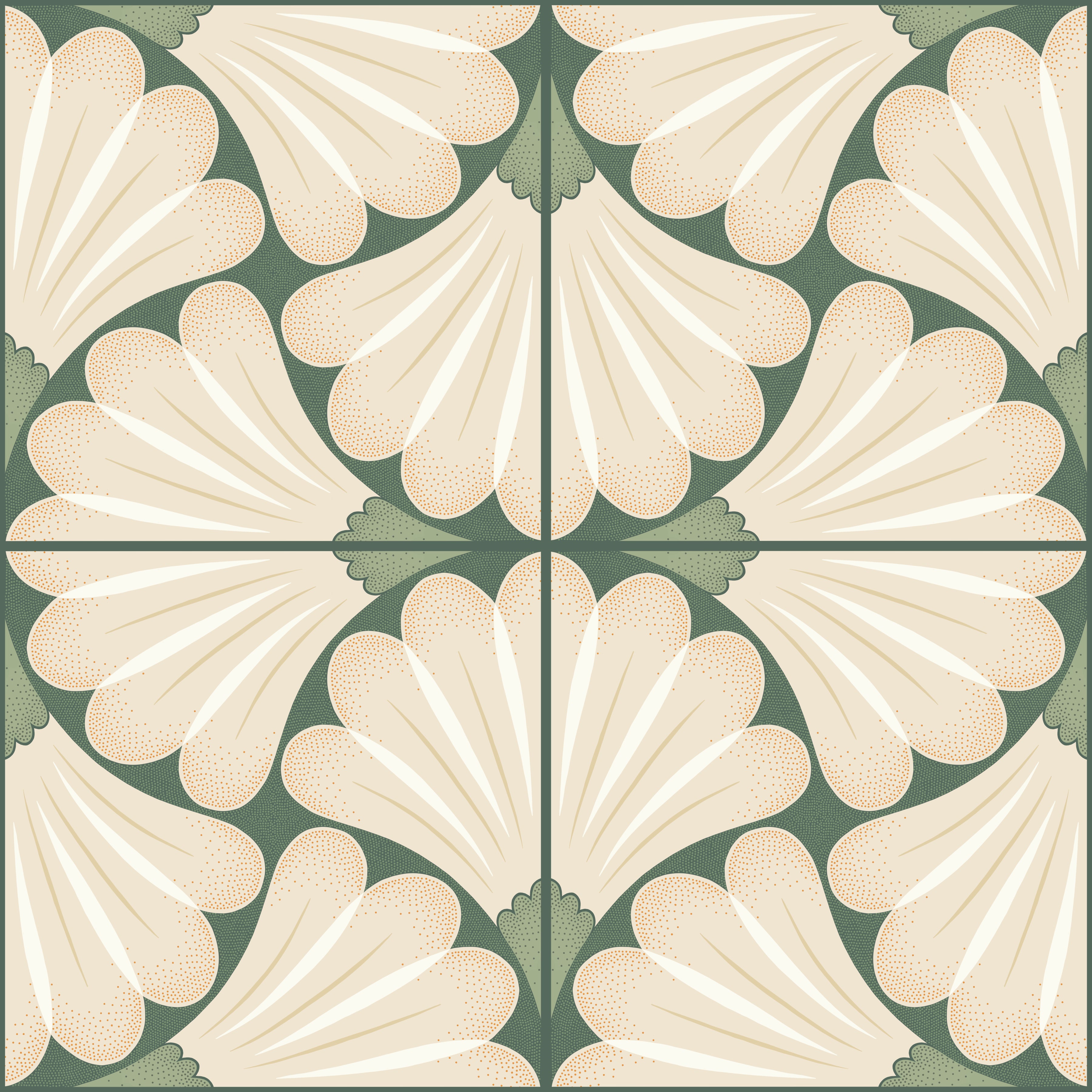 Decorative tile with a geometric pattern on a green background